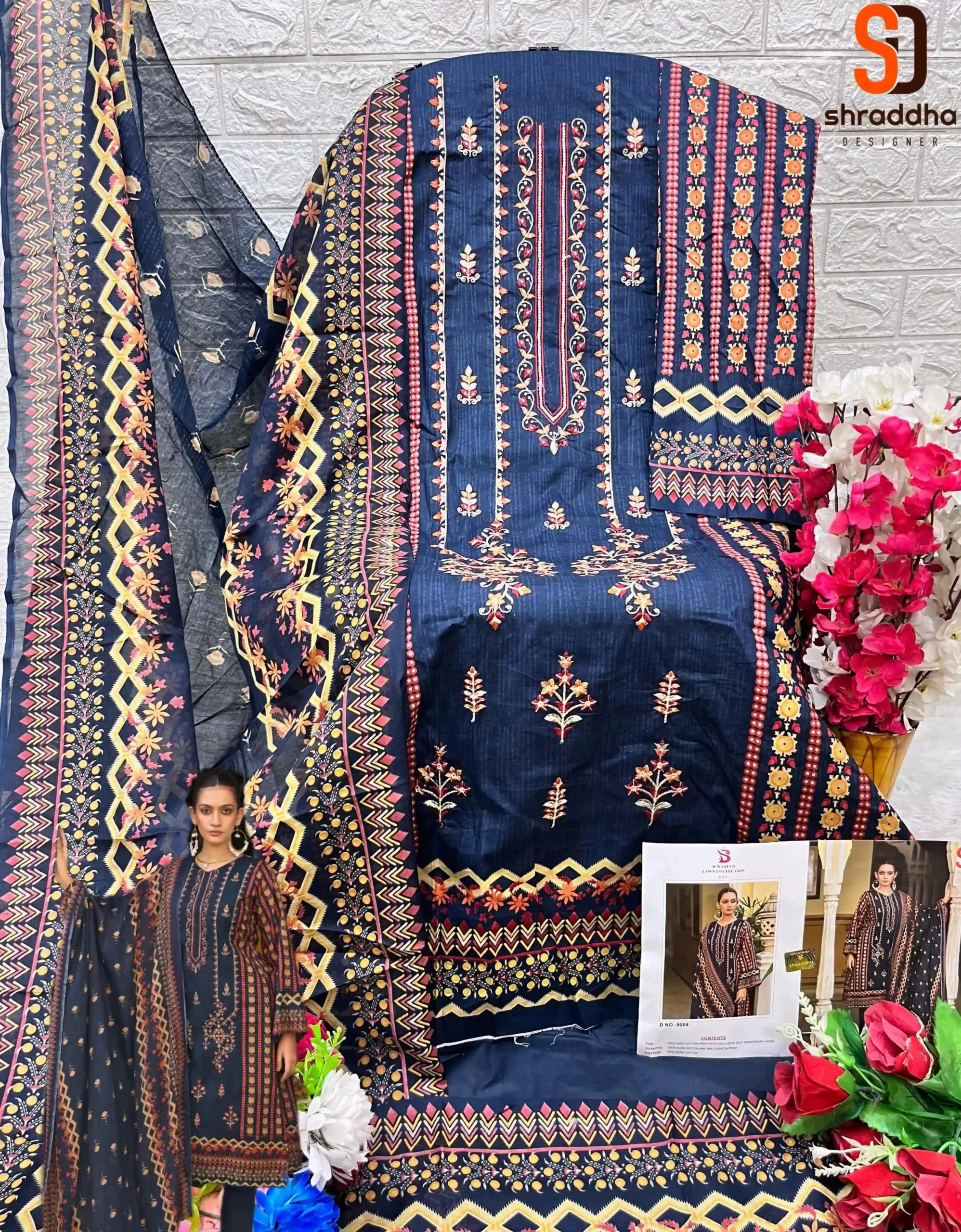 Sharaddha Designer Bin Saeed Vol 9 Pure Cotton Wholesale Pakistani Salwar Suit Catalog — Wholesale Salwar Suits, MPA wholesale from Surat - Gallery Image 7